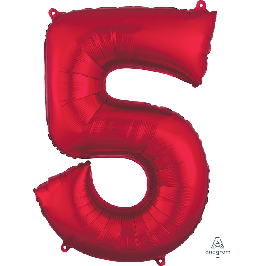 5 Red SuperShape Chiffre Foil Balloon - Create Unforgettable Birthday Decorations with Superior Float Time!