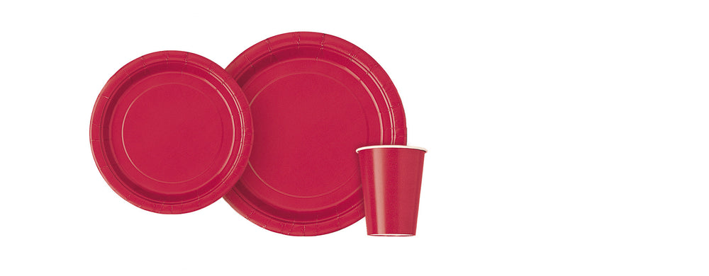 Collection Rouge Rubis Solide : Assiettes Repas Rondes de 23 cm, 8ct - Idéales pour des Célébrations Audacieuses et Vibrantes!