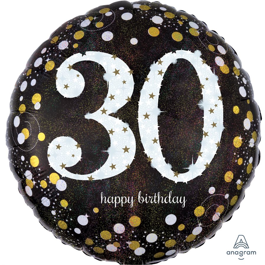 30ème Anniversaire Scintillant - Ballon Mylar Holographique, Flottaison Supérieure