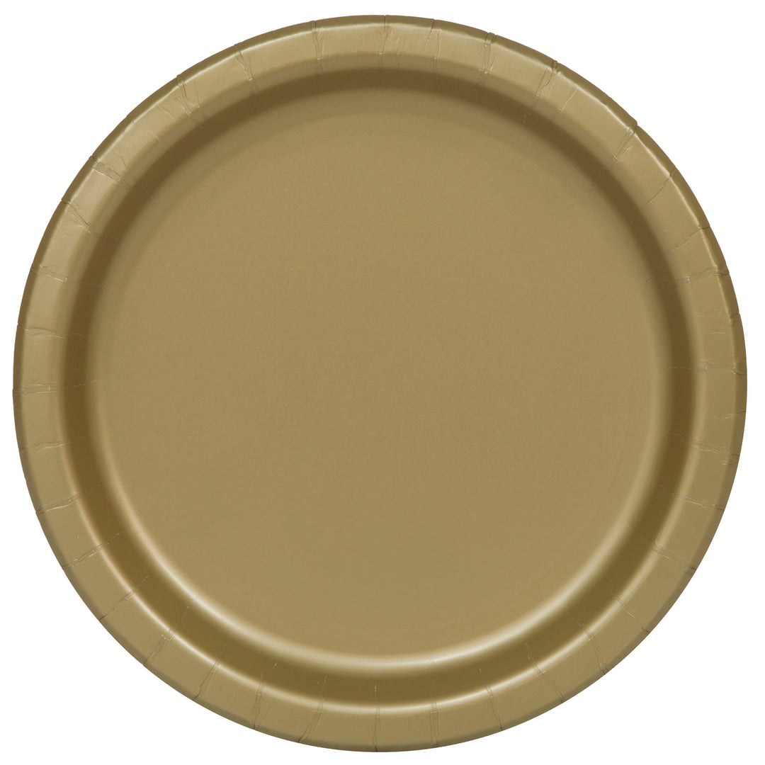 Gold Solid Collection: 9" Round Dinner Plates, 16ct - Elevate Your Luxurious Party Atmosphere!
