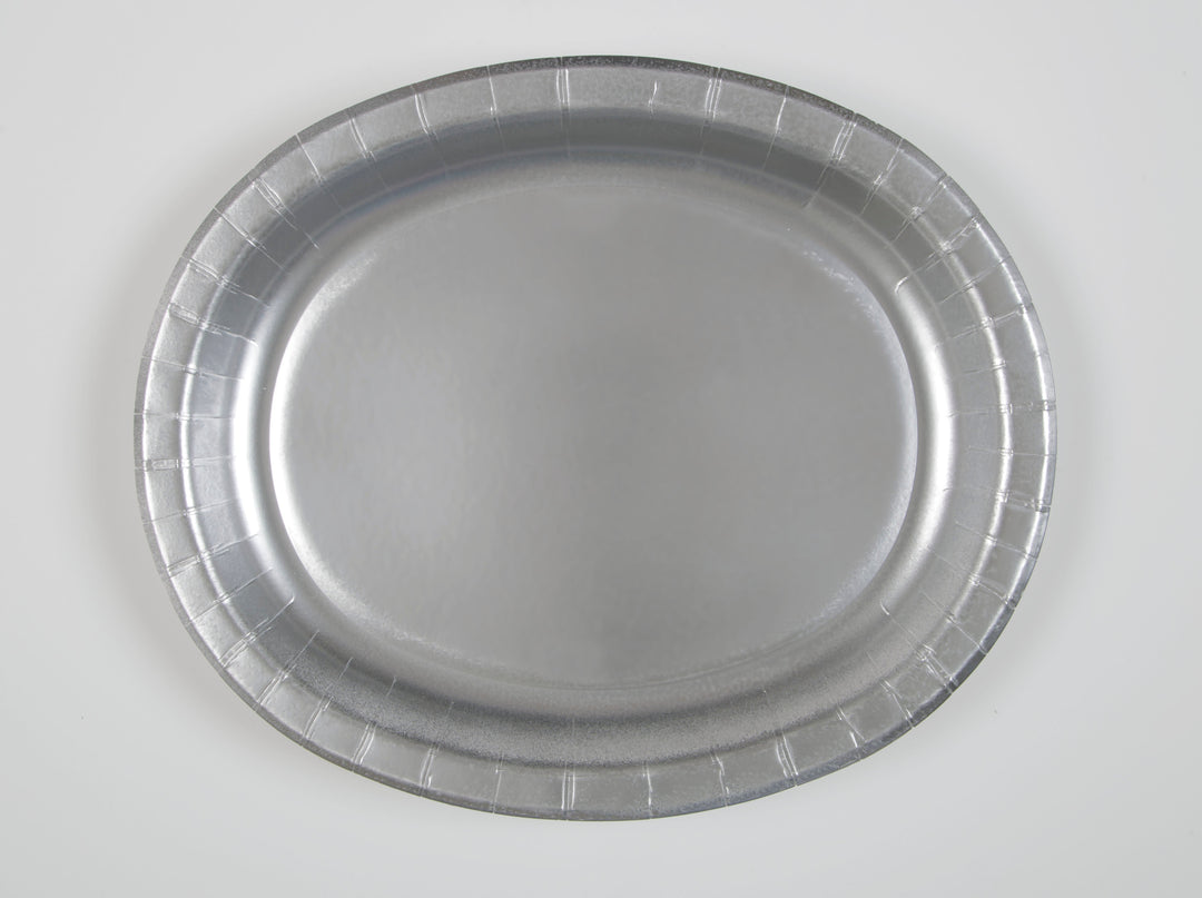 Solid Silver Oval Plates Pack of 8 - Affordable Party Essentials!
