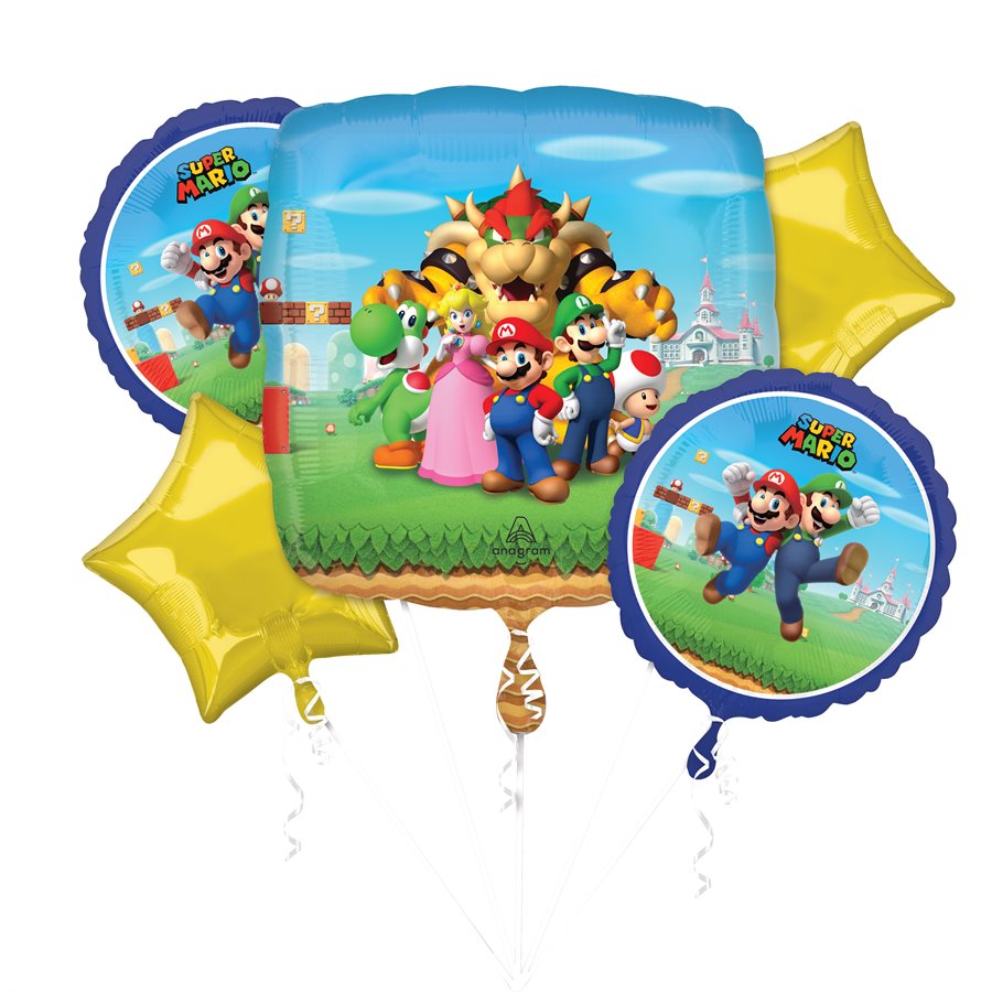 Super Mario Bros Themed Balloon Bouquet: Set of 5 Foil Balloons