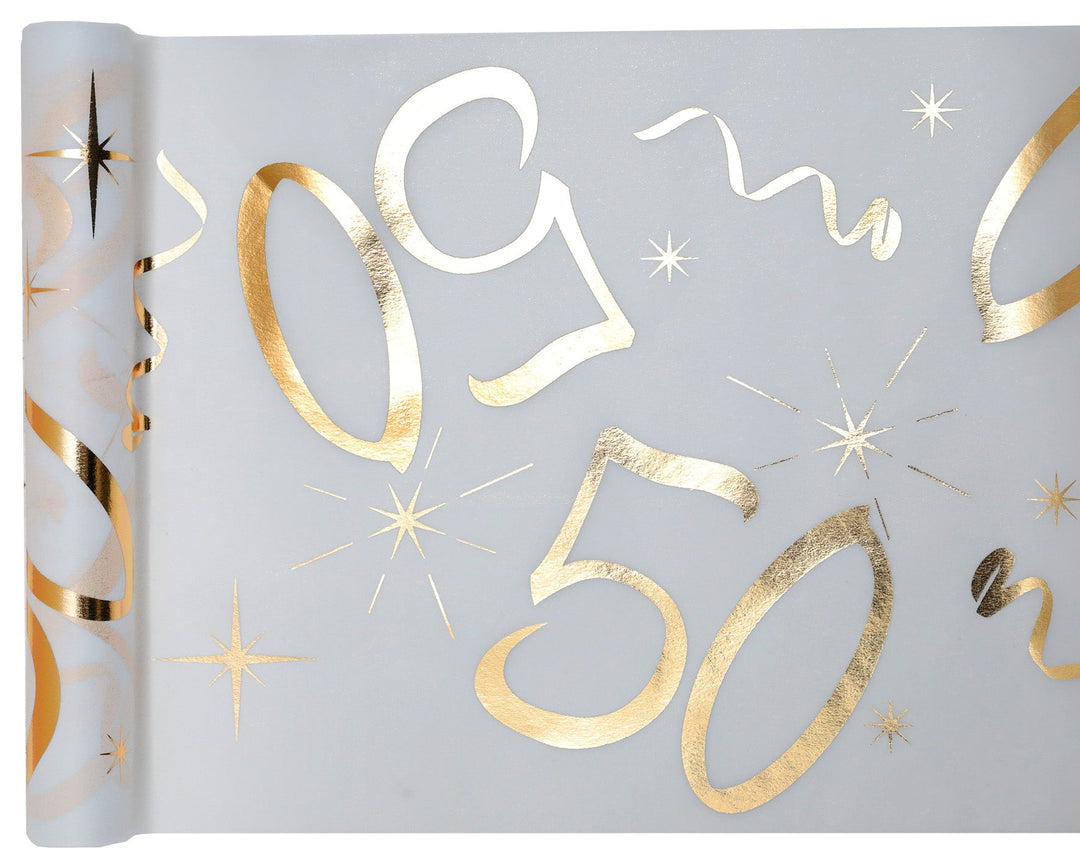 Elegant 50th Birthday Table Runner – Gold Metallic Finish for Classy Anniversaries