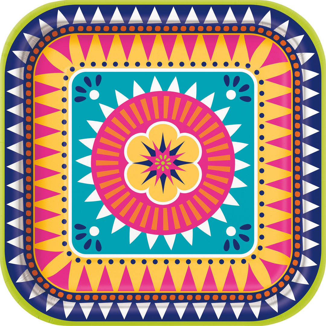 Embrace Festive Vibes with Boho Fiesta Square Dinner Plates: Add Colorful Flair to Your Table!