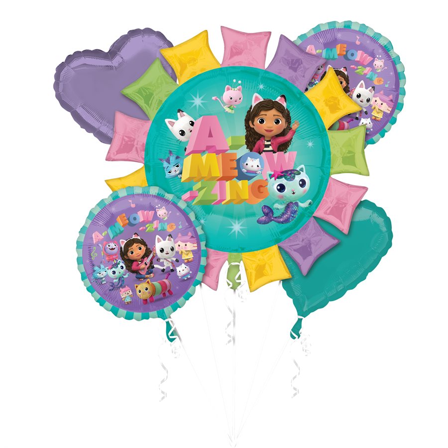 Gabby's Dollhouse Foil Balloon Pack of 5, Self-Sealing Party Decor