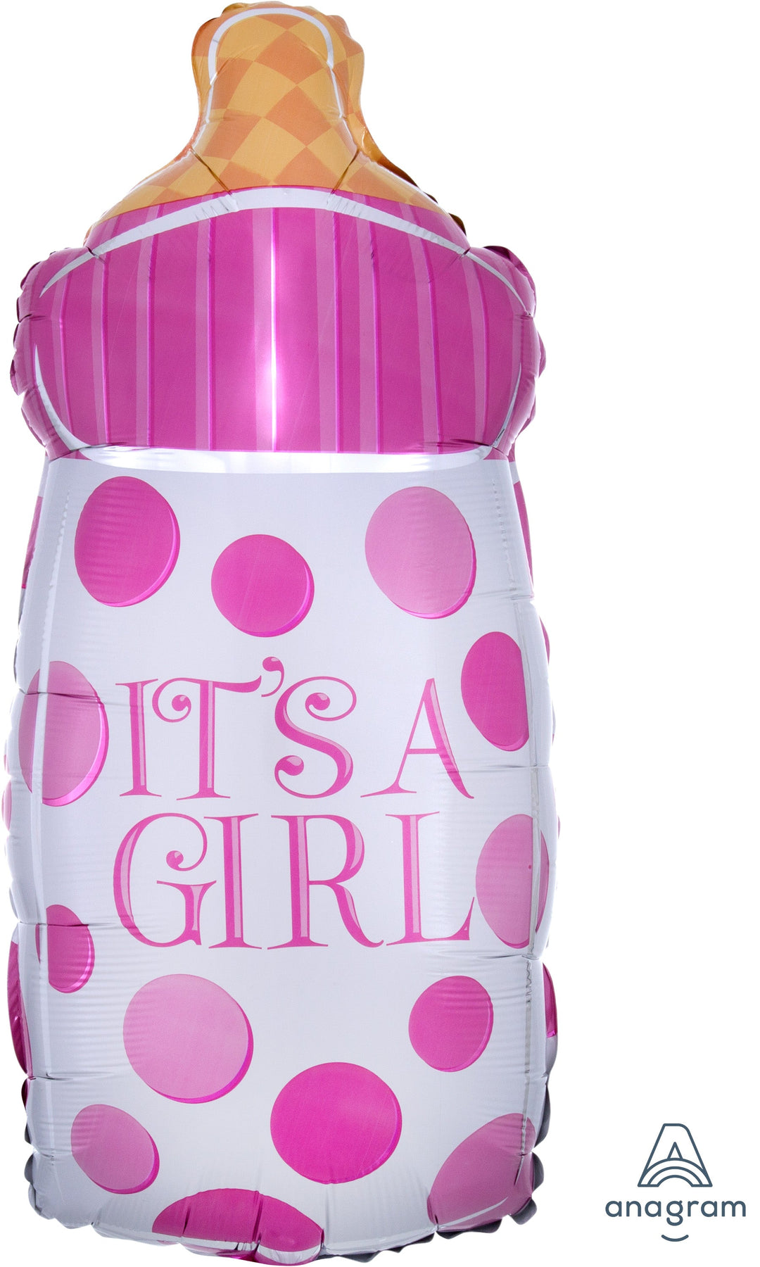 Baby Shower Foil Balloon - 'It's A Girl' Bottle Design - Floats Longer, Seals Itself!