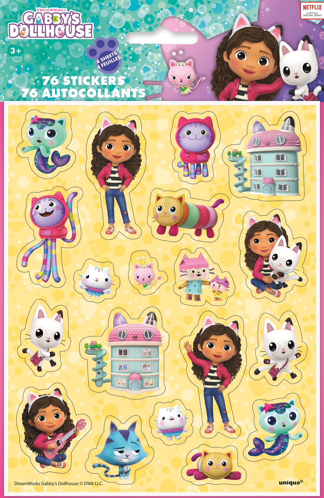 Gabby’s Dollhouse Stickers 4-Pack for Party Favors & Loot Bags