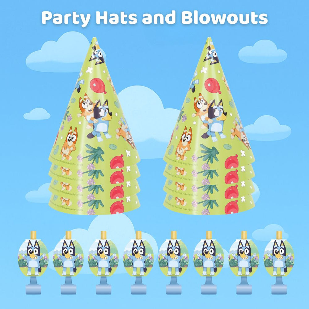 Bluey Party Bundle: 8 Blowouts & Hats - The Ultimate Celebration!