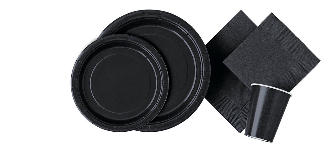 Collection Noire Solide : Assiettes Repas Rondes de 23 cm, 8ct - Idéales pour des Célébrations Élégantes et Modernes!