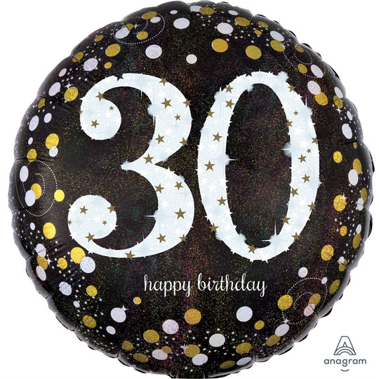 30th Sparkling Birthday - Holographic Foil Balloon, Superior Float Time