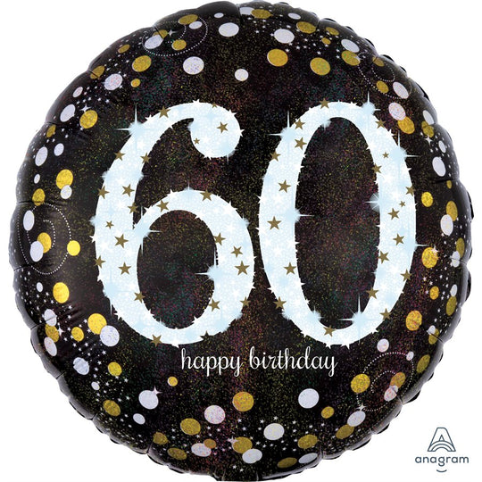 60th Birthday Sparkle Deluxe Foil Balloon - Holographic Finish, Superior Float, Unleash the Joy!