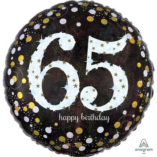 Sparkling 65th Birthday - Superior Long-Lasting Holographic Foil Balloon - Perfect Party Decor