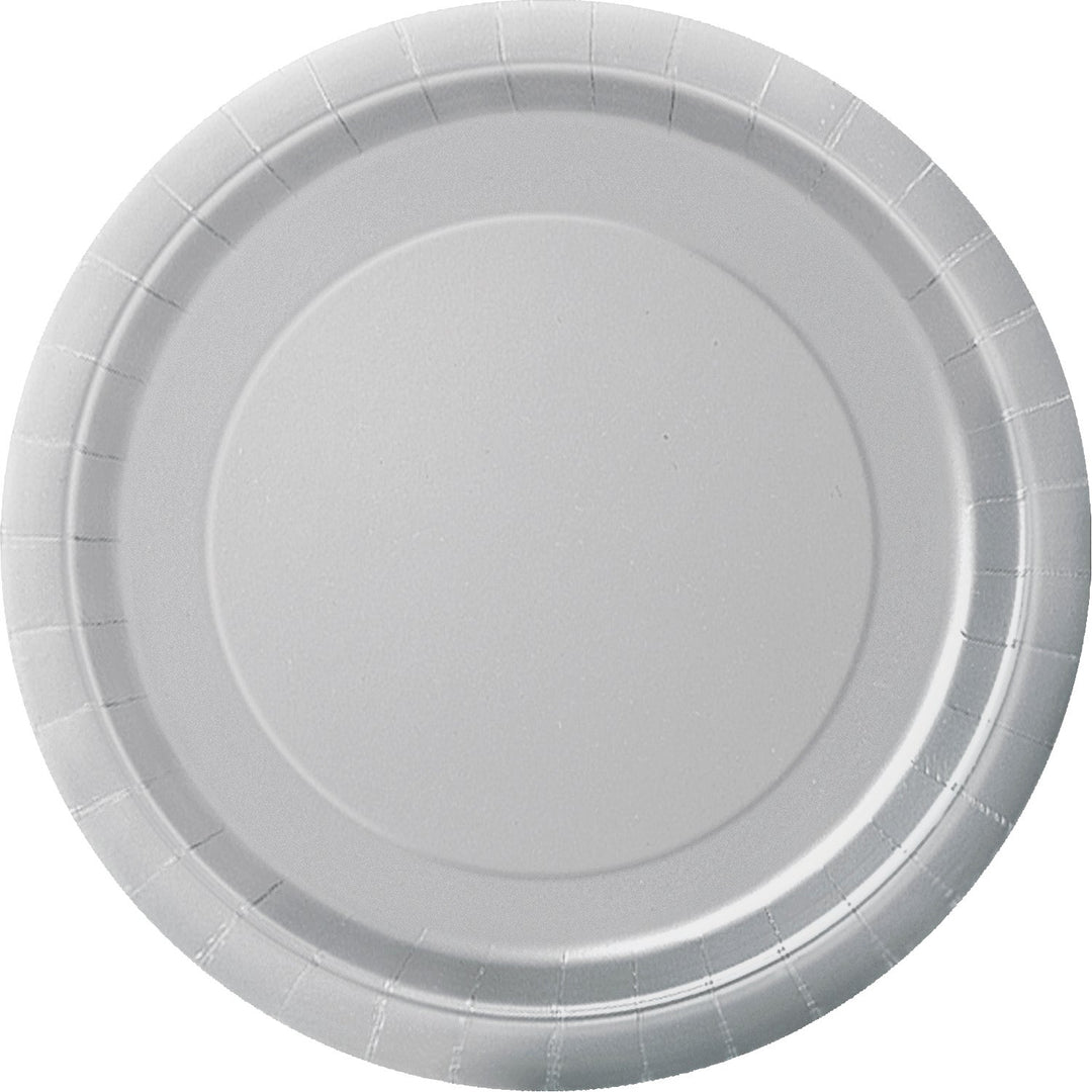 Silver Solid Collection: 7" Round Dessert Plates, 8ct - Perfect for Elegant and Sophisticated Celebrations!