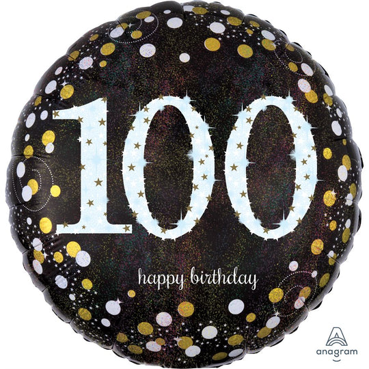 Sparkling 100th Birthday Holographic Foil Balloon - Superior Float, Perfect Party Decor