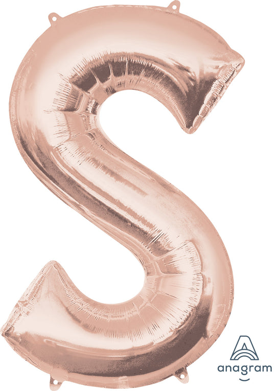 SuperShape 34" Rose Gold 'S' Foil Balloon - Superior Float Time, Perfect Party Decor