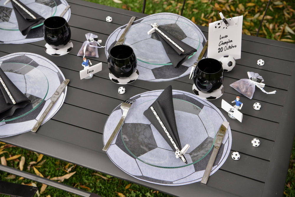 Soccer Sensation - Elegant Black Table Center for Stylish Party Décor