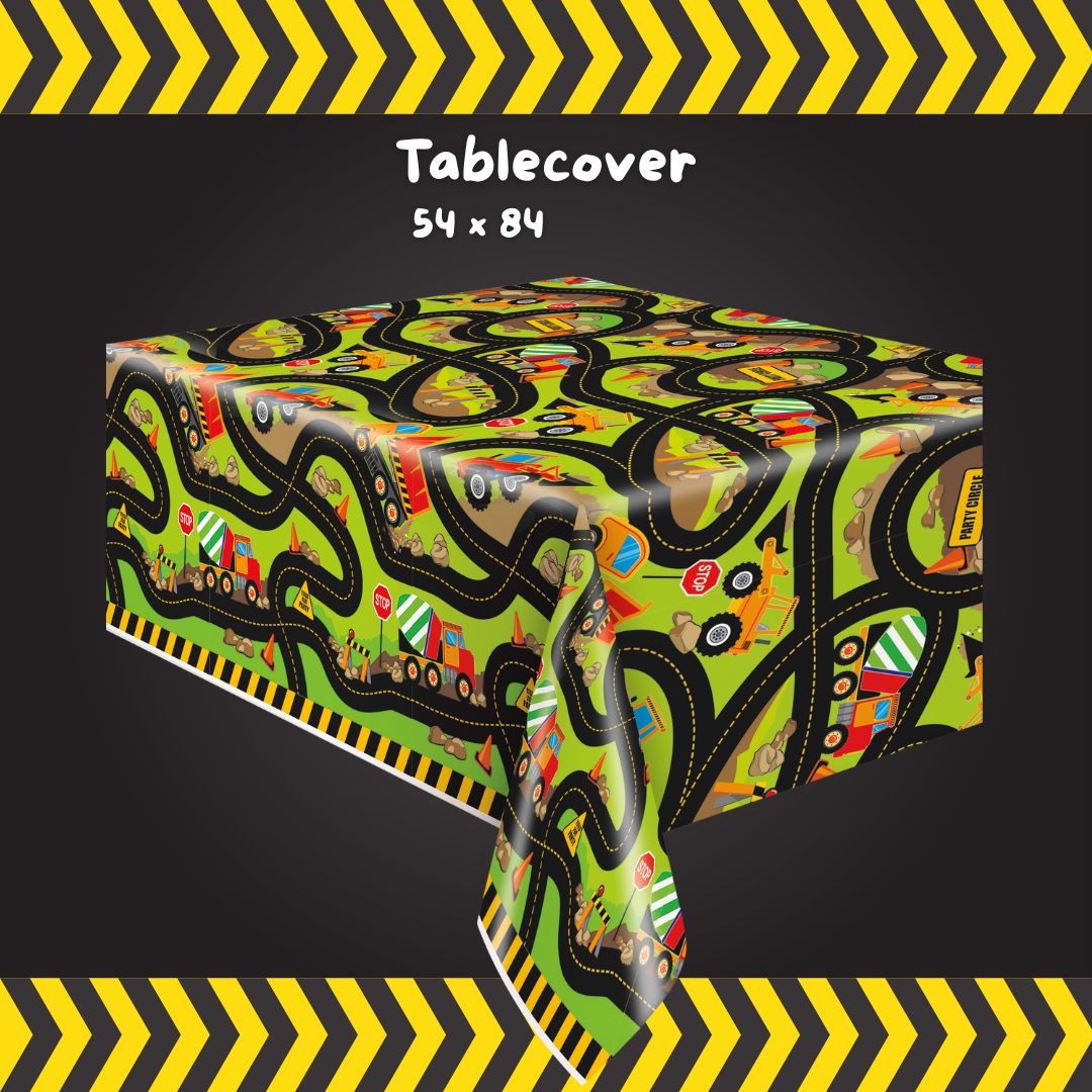 Construction Party Bundle: Tablecover, Banner & Balloons - Effortless Fun!