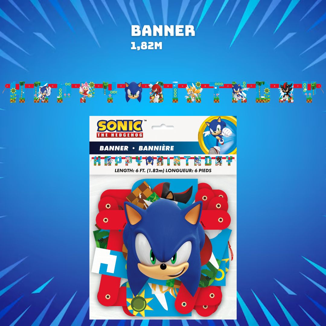 Prêt-à-fêter Sonic : Nappe, Bannière & Ballons - Plaisir Fou !