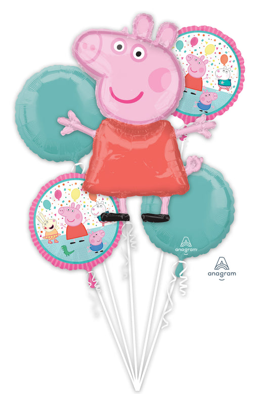 Peppa Pig Themed Balloon Bouquet: Set of 5 Foil Balloons