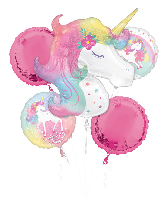 Bouquet de Ballons Thème Licorne Enchantée : Ensemble de 5 Ballons Mylar