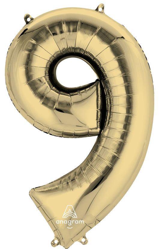 Stunning Number 9 White Gold Foil Balloon - SuperShape Collection, Unforgettable Decor