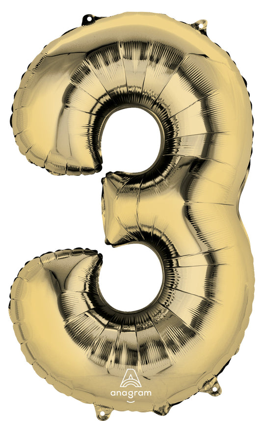 Superbe Ballon Mylar '3' Or Blanc - Flotte Plus Longtemps, Idéal pour Anniversaires!