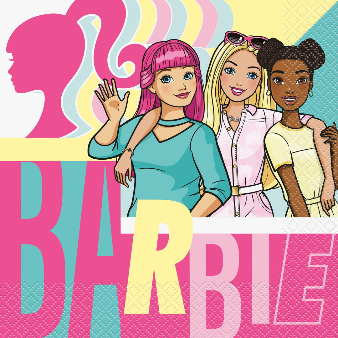 Ensemble Barbie Prêt-à-fêter: Assiettes, Serviettes & Nappe - Solution Fête Tout-en-un, 33 Articles!