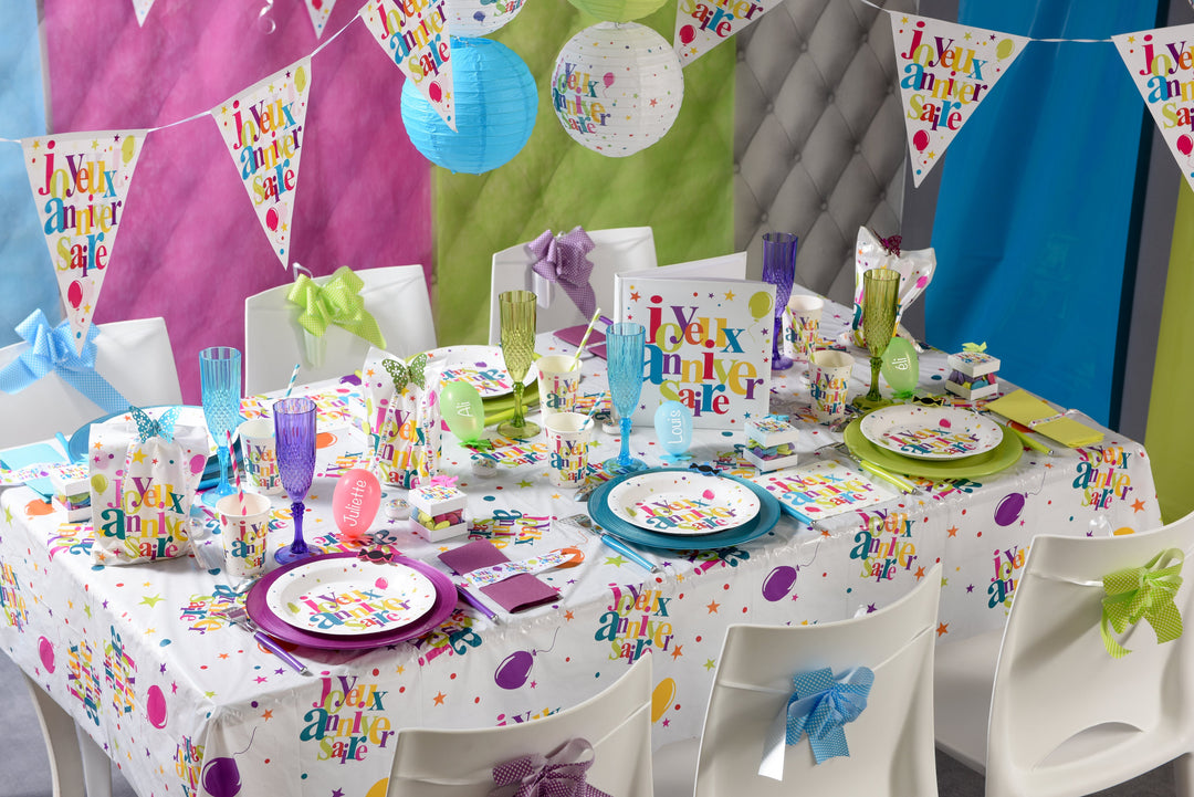 Showcase Your Style with Trendsetting Multicolor Birthday Tablecloth – Elegantly Festive!