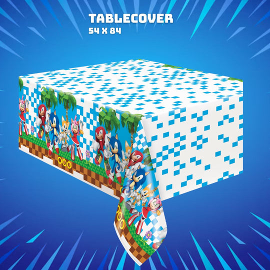 Sonic Party Bundle: Tablecloth, Banner & Balloons - Ultimate Fun!