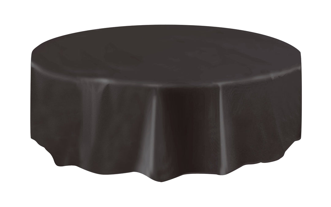 Nappe Ronde en Plastique Noire Unie, 213 cm - Parfaite pour une Décoration de Fête Élégante et Moderne!