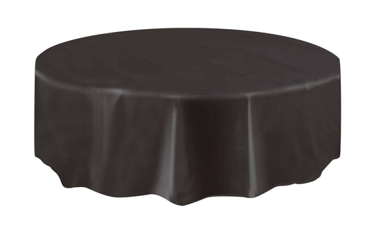 Nappe Ronde en Plastique Noire Unie, 213 cm - Parfaite pour une Décoration de Fête Élégante et Moderne!