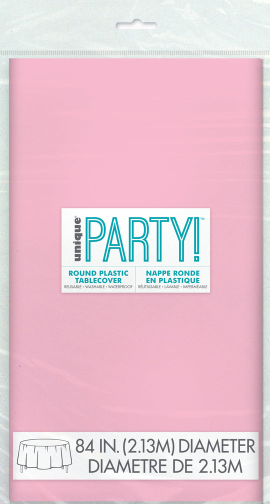 Lovely Pink Solid Round Plastic Table Cover, 84" - Perfect for Sweet and Effortless Party Decor!