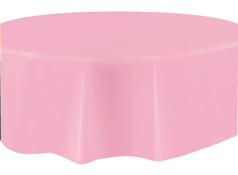 Lovely Pink Solid Round Plastic Table Cover, 84" - Perfect for Sweet and Effortless Party Decor!