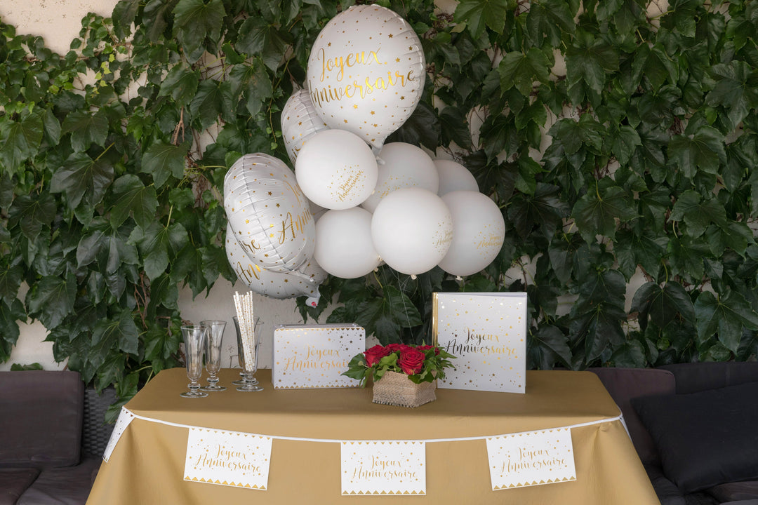 Elegant White Metallic Birthday Banner - Trendsetting Party Decor for Unforgettable Celebrations