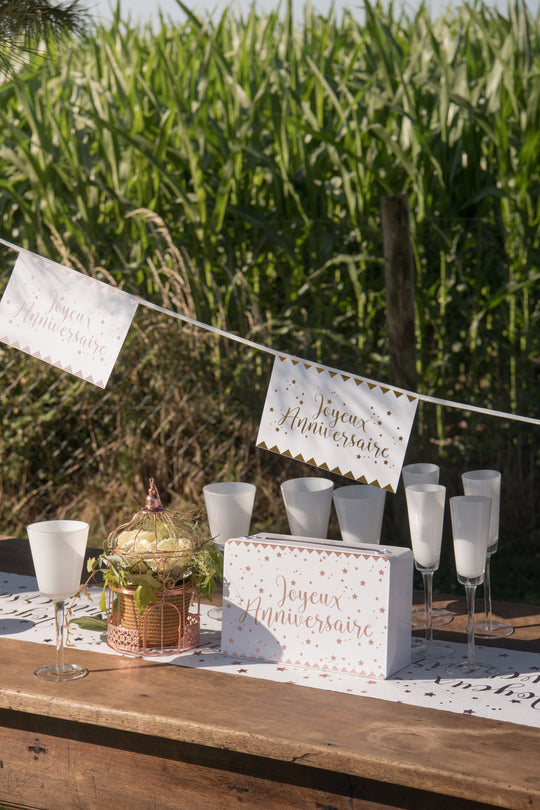 Elegant White Metallic Birthday Banner - Trendsetting Party Decor for Unforgettable Celebrations