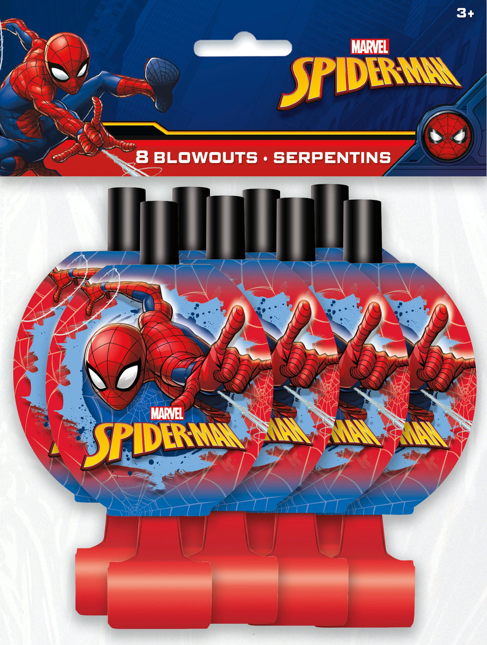 Affordable 8-Pack Spider-Man Themed Party Blowouts - Easy Setup, Maximum Fun!