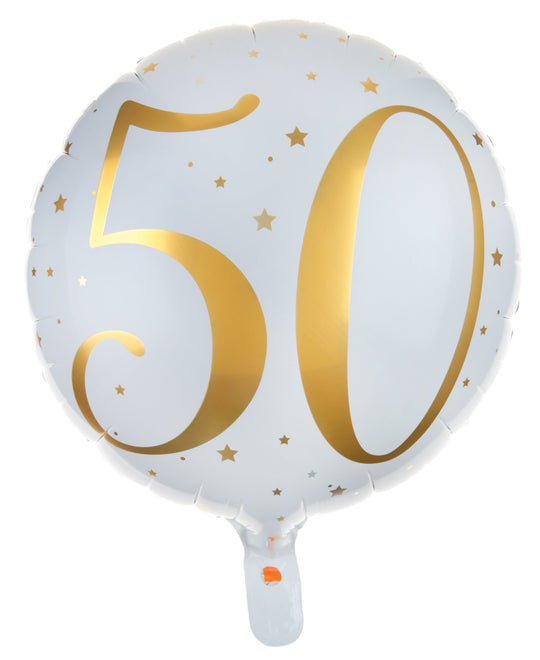Deluxe 50th Birthday Gold Foil Balloon - Superior Float Time & Self Seal for Ultimate Party