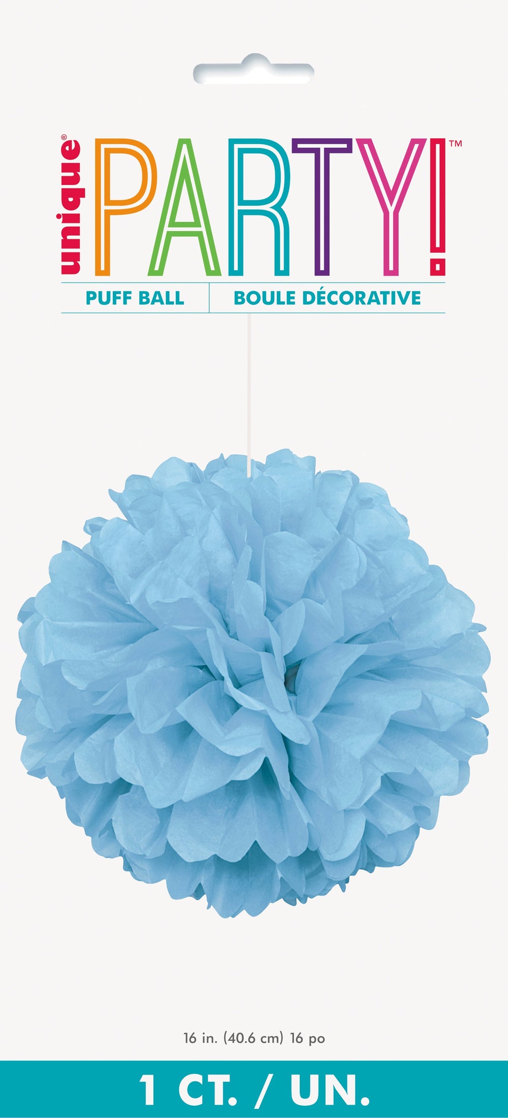 Powder Blue Solid 16" Hanging Tissue Pom Pom - Perfect for Serene and Delightful Party Decor!