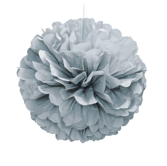 Silver Solid 16" Hanging Tissue Pom Pom - Perfect for Elegant and Sophisticated Party Decor!