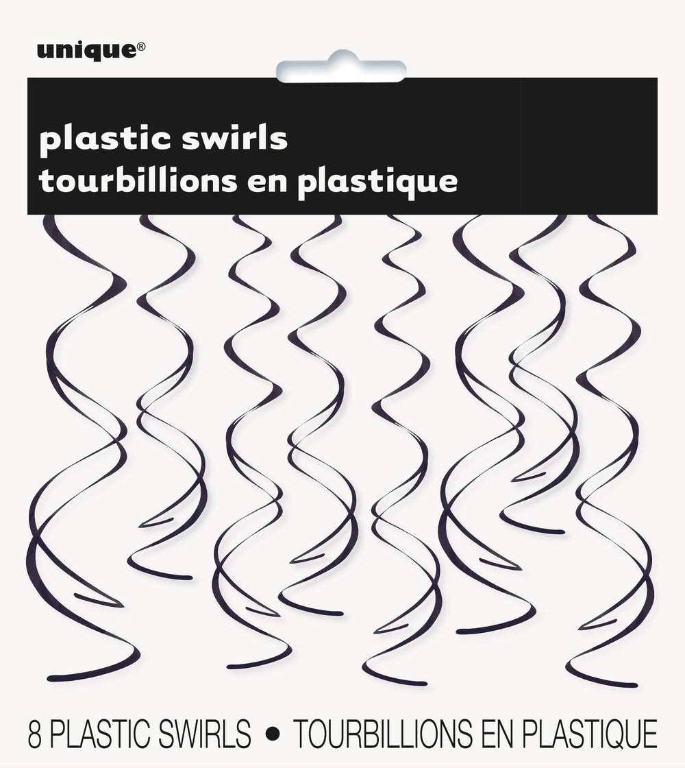 Black Solid Hanging Swirl Decorations - Affordable Party Elegance!