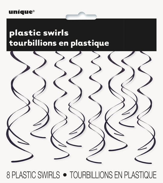 Black Solid Hanging Swirl Decorations - Affordable Party Elegance!