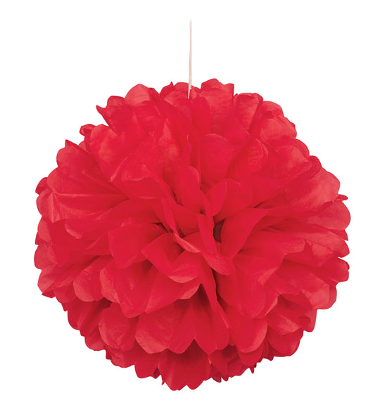 Pompon en Tissu Rouge Rubis Uni de 40 cm - Parfait pour une Décoration de Fête Vibrante et Festive!