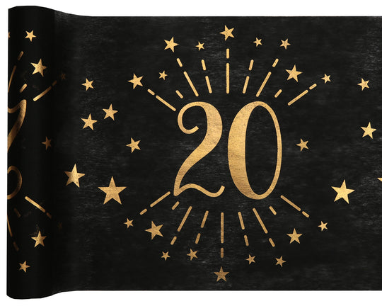 Table Runner 20e Anniversaire en Or Brillant - Élégance Luxueuse pour Votre Grand Jour