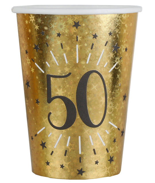 Golden Jubilee Bliss - Elegant 50th Birthday Party Paper Cups for Lavish Celebrations