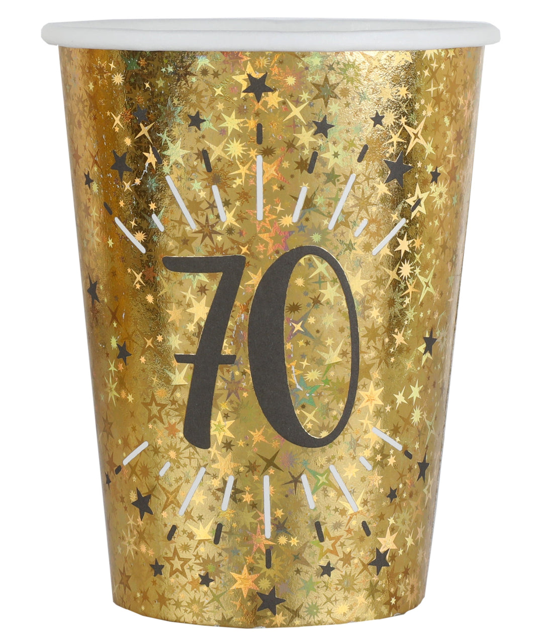 70th Birthday Party Bundle – Gold Plates, Cups & Balloons - Effortless Celebration!