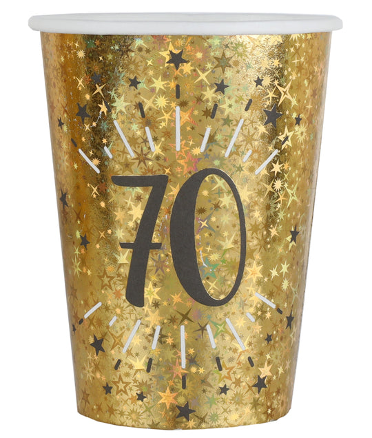 70th Birthday Party Bundle – Gold Plates, Cups & Balloons - Effortless Celebration!
