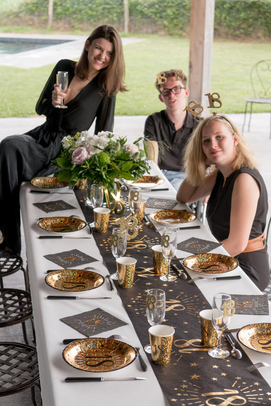 70th Birthday Party Bundle – Gold Plates, Cups & Balloons - Effortless Celebration!