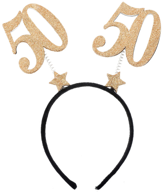 Stunning 50th Birthday Gold Glitter Headband – Elegant Party Must-Have Celebrates in Style!