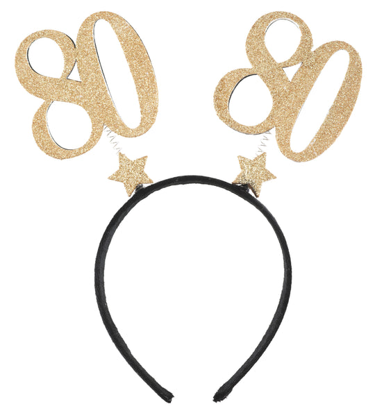 Elegant Golden Glitter Headband for 80th Birthday - Stylish & Trendy Party Essential