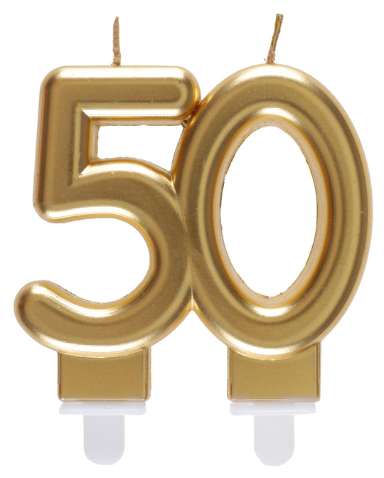 50th Birthday Gold Candle: Stylish Party Accent for Trend-Setting, Elegant Celebrations